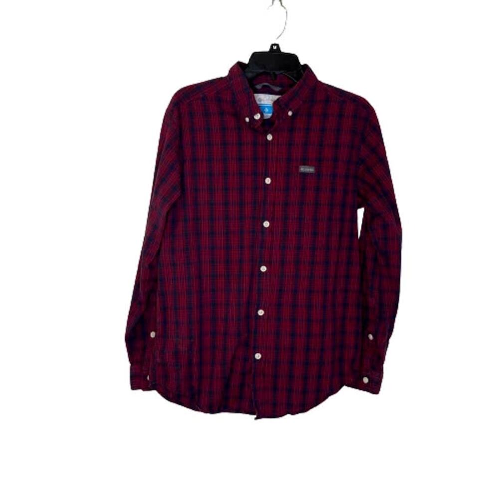 Columbia Men's Red Plaid Button Down Long Sleeve Shirt, M